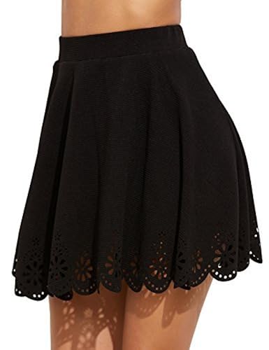 SheIn Women's Basic Solid Cutout Scallop Hem Flared Mini Skater