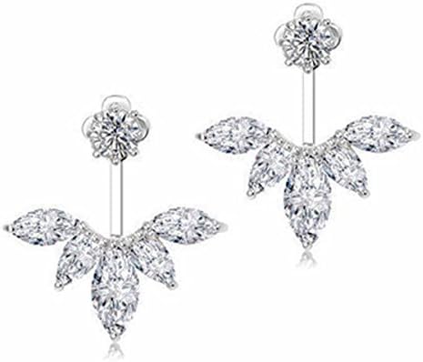 Odette 18K White Gold Plated Clear Crystal Leaf Feather Ear Stud front and back earrings