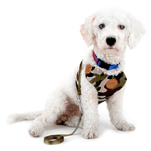 SMALLLEE_LUCKY_STORE Green Camo Camouflage Small Dog Cat Harness Leash Set Soft Mesh Padded,Adjustable Comfort Control Walking Harnesses,Size M