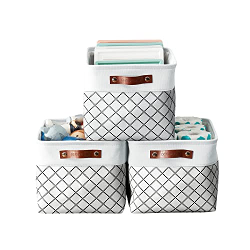 DECOMOMO Storage Bins | Fabric Storage Basket for Shelves for Organizing Closet Shelf Nursery Toy | Decorative Linen Closet Organizers with Handles Cubes (Black Check, Large - 3 Pack)