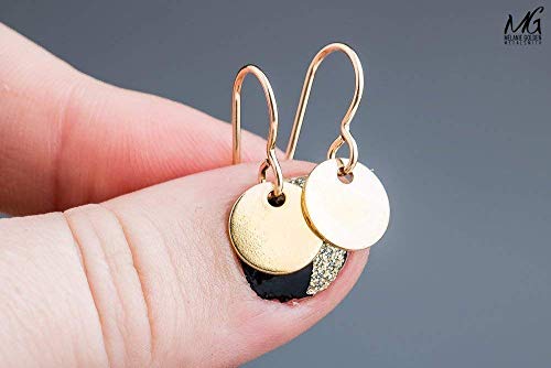 Round Circle Disc dangle drop Earrings in 14K Yellow Gold Fill