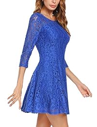 beyove mujeres Vintage manga 3 4 cuello redondo encaje Floral Cóctel Vestido De Fiesta