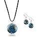 Chuvora 925 Sterling Silver Hand Blown Glass Golden Stardust Blue Sky Cabochon Round Dangle Earrings
