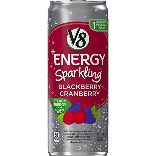 V8 +Energy, Sparkling Juice Drink with Green Tea, Blackberry Cranberry, 12 Fl Oz (Pack of 12