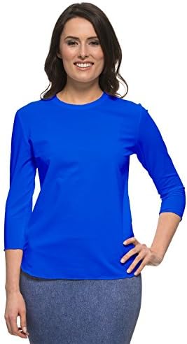 Women’s Basic Swim Tee Athletic Swim Top- UV Protection Cover Up- (3/4 Length Sleeves)- Plus Sizes Available