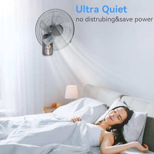 Ventilador de Pared de 16"/40CM, Paquete de 2 Abanicos de Pared con Control Remoto, 5 Aspas, 8 Velocidades, 9H Temporizador, 90° L/R + 45° Vert, Rejilla Metálica, Ideal para Hogar, Oficina o Garaje