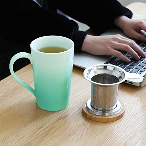 TEANAGOO M066-N Ceramic Tea-Mug with Infuser & Lid, 18 OZ, Plum Green, Travel Teaware with Filter, Tea Cup Steeper Maker, Brewing Strainer for Loose Leaf Tea, Diffuser One Set Tea Lover Gift