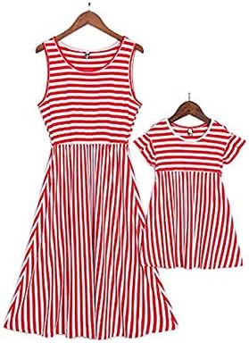 Mother and Daughter Family Matching Dress,Sleeveless Ruffle Sleeve Striped Slim Sundress Summer Dress