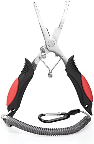 Qadou Stainless Steel Fishing Pliers Multi-functional Fishing Tools with Sheath Lanyard Braid Cutters Split Ring Hook Remover