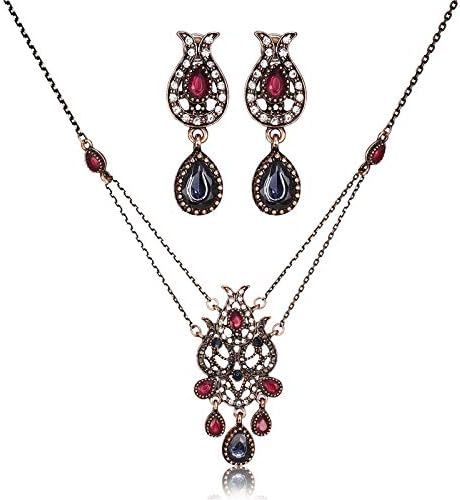 New Simple Fashion Turkish Women Party Jewelry Sets Vintage Water Drop Tassels Necklace Earrings Sets Antique Resin Stone Jewelry Gift