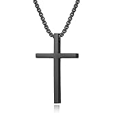 Aprila Cross Necklace for Men,Stainless Steel Black Silver Jesus Christ Crucifix Pendant Necklaces Jewelry，60cm Rolo Chain