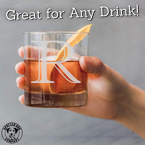 Etched Monogram 10.5oz Rocks Old Fashioned Lowball Glass for Whiskey Scotch Bourbon (Letter R) - Thumbnail 4