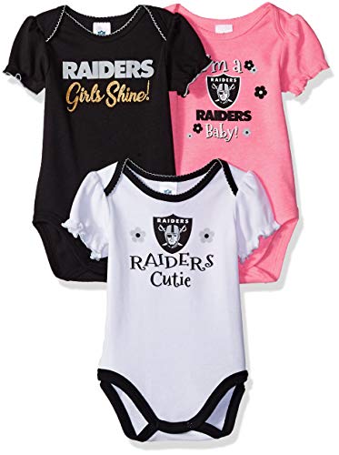 NFL Oakland Raiders Baby-Girl 3 Pack Bodysuit, Team Color, 6-12 Months