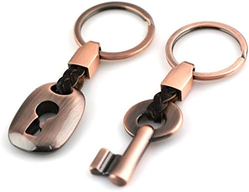 Npingxia Fashion Leather Creative Couple Keychain Key Chain Ring Keyring Key Fob Key &amp; Lock，gift for couples and Families，Valentine's Day Gift for Men Women(Copper, Pack of 2) (Copper)