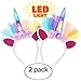LED Unicorn Headband 2 Piece Set for Toddlers, Children, Teens, And Adults For Party. Decorative Floral Headpiece Long Lasting Flashing Lights. Glow In The Dark With On/Off Switch.