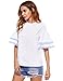 MakeMeChic Women's Layered Bell Sleeve Blouse Ruffle Short Sleeve Top White L
