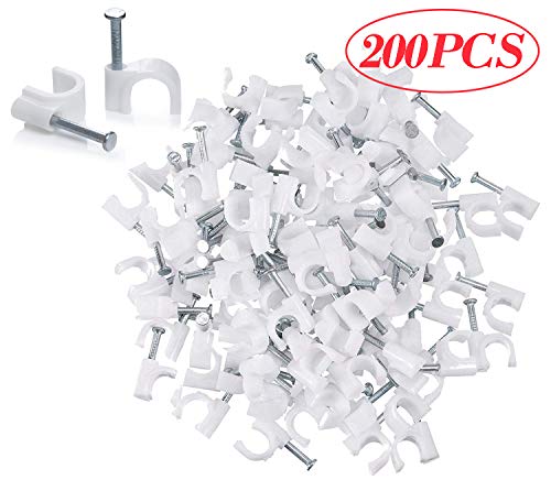 Wire Clips,Hsxfl Circle Cable Clips with Steel Nail, 8mm, 200pcs/Pack - White