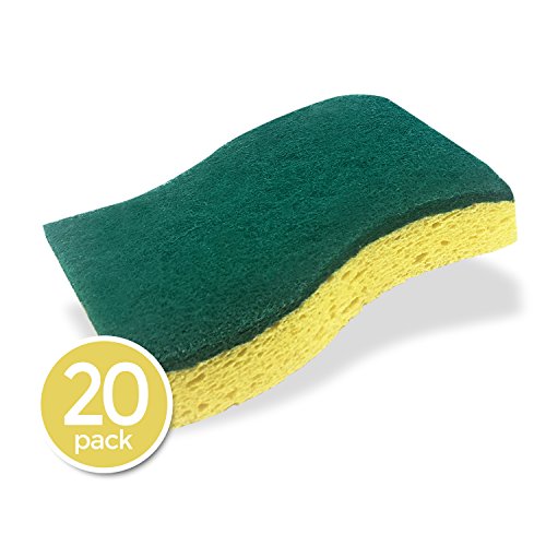 STK 20-Pack Multi-Use Heavy Duty Scrub Sponge - Odor Reduction Technology - Viscose Sponges - 100% Biodegradable & Eco Friendly - Kitchen-Bathroom - Car - Individually Wrapped