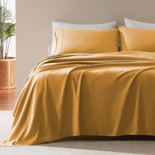 SLEEP ZONE Full Size 4 Piece Bed Sheet Set Dull Yellow