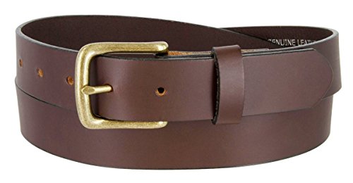 Mens Solid Piece Genuine Leather Casual Dress Belt Made In USA (Brown,34)