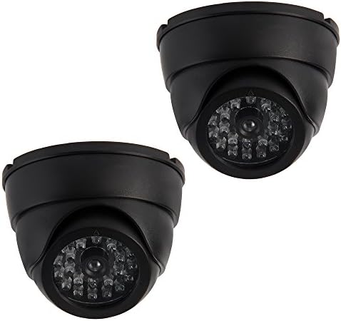 SUNLUXY 2 Pack Indoor Dummy Imitation Fake CCTV Dome Security Surveillance Camera with Red Blinking LED Light (Black)