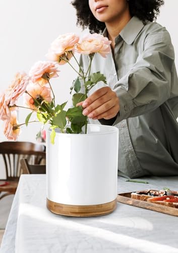 360° Rotating Utensil Holder, 7.2" Large White Ceramic Cooking Utensil Crock, Countertop-Protection Cork Bottom, Ideal for Farmhouse Kitchen Decor, White