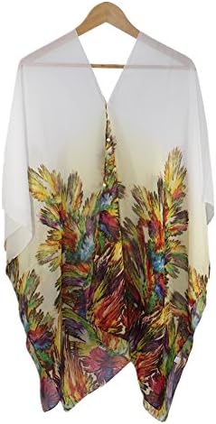 Fanssie Women's Fashion Swimwear Beachwear Bikini Cover ups Beach Dresses Tops (White Peacock)