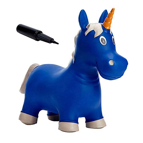 Babe Fairy Jumping Horse-Bouncy Horse Hopper with Pump-Inflatable Ride-On Animal-Toddler Bouncy Animal-Birthday Gift for Kids (Blue Unicorn)