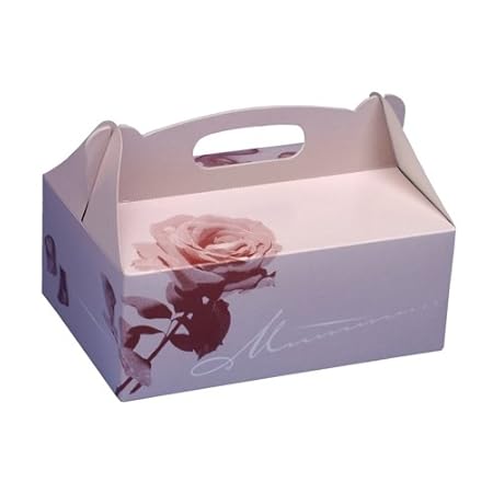 Papstar Gebäckkartons / Cupcake Box mit Tragegriff (20 Stück), eckig, rosé mit hübschem Neutraldruck, 20 x 13 x 9 cm, aus 350