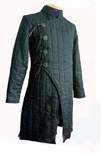 The Medieval Shop Thick Padded Gambeson Coat Aketon Full Length Jacket Armor - Black Costumes - 2X-Large