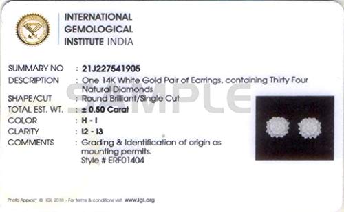 Royal 1/2 Carat Diamond Stud Earrings in 14K White Gold - IGI Certified - Thumbnail 3