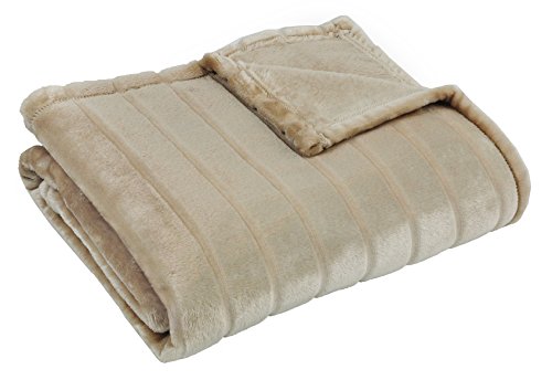 Bertte Ultra Velvet Plush Super Soft Decorative Stripe Throw King Size Bed Blanket- 102"x 90", Light Beige