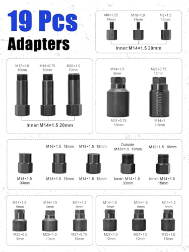 Ghekkli 27Pcs Pneumatic Injector Pullers, Injector Disassembly Tool with 19 Adapters, 3 Extraction Hooks and 1/4" 4 Connectors(US/UK/EU/JP)
