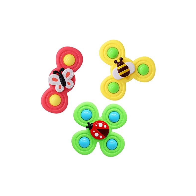 3pcs Suction Cup Spinner Toy High Chair Toys, Spinning Top Baby Bath Toys Baby Toy Autism Toys with Rotating Suction Cup…