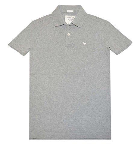 Abercrombie & Fitch Men Muscle Fit Moose Logo Polo Shirt (L, Heather Grey)