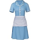 Willyacos Waitress The Musical Cosplay Costume Blue Waiter Maid Costume Uniform Dress Outfit with Apron for Women Adult