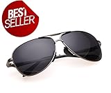 Pro Pilot Sunglasses – Fashionable Polarized Pilot Sunglasses with 400 UV Protections | Luxurious Bayonet Temples Design | Hefty Steel Alloy Frame and 2.4 Inches Anti-Scratch TAC Lenses | Grey | 405.2