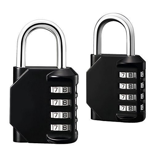 Lock Combination Padlock Set 4 Digit Number Code for Gym Fence School Locker Outdoor (Black, Pack of 2)