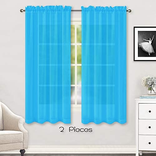 HUTO Sheer Blue Curtains for Nursery Rod Pocket Window Sheer Voile Panels Sets for Bedroom Living Room Sold as 1 Pair Total is 104 Inches Wide by 63 Inches Long