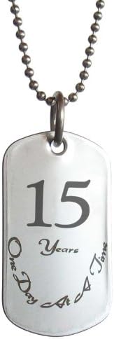 Serenity is Forever 15 Year Sobriety Anniversary Stainless Steel Dog Tag Necklace for Sober Birthday, AA Alcoholics Anonymous, NA Narcotics Anonymous
