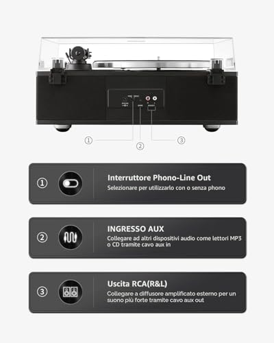 ANGELS HORN Vinyl Bluetooth Turntable | 2 Speed Hi-Fi Turntable with Integrated Speakers | Includes Phono Preamp & AT-3600L Magnetic Cartridge | Classic Black Edition