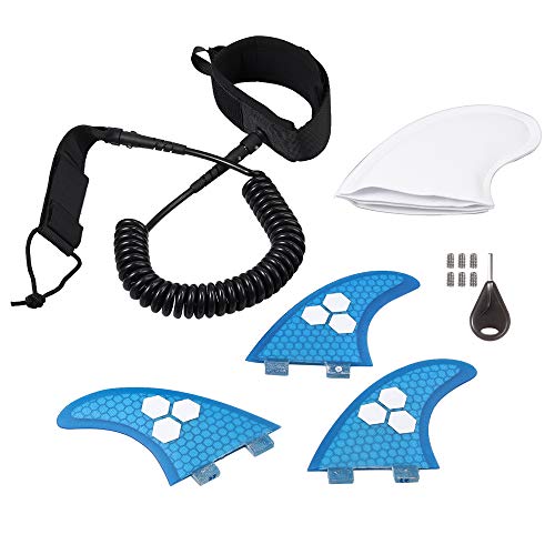 Tanice Surfboard Fins 3 Fins G5 Size FCS Base Surfboard Thrusters with 10'' Coiled Leash, 1 Fin Key and 6 Screws