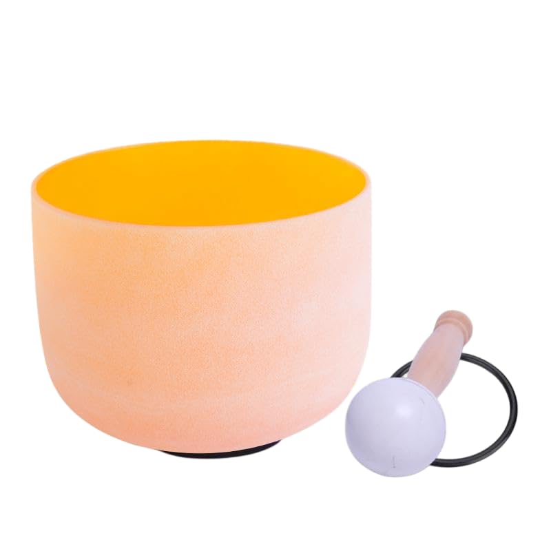ENERGYSOUND 432Hz Perfect Pitch D Sacral Chakra Orange Color Frosted Quartz Crystal Singing Bowl 10 inch (25 cm) mallet &O-ring included