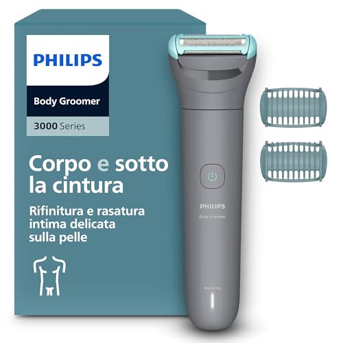 Bodygroom series 3000 - Rifinitore per uomo tripla protezione, Rifinitura e rasatura intima, Preciso e confortevole sulla pelle, Impermeabile al 100%, 80 minuti di autonomia, Modello BG3480/15
