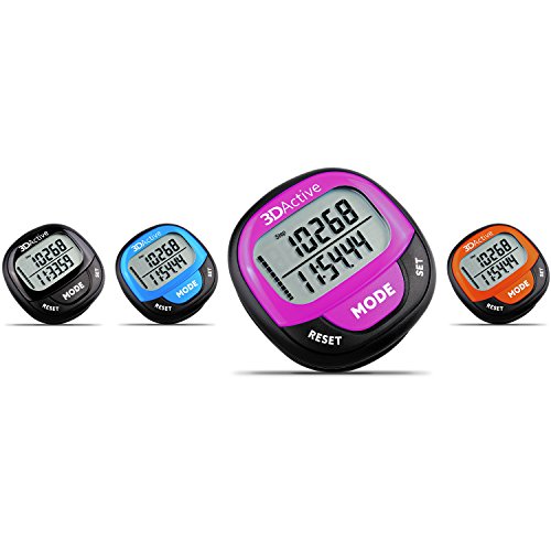 3DActive 3D Pedometer PDA-100| Best Pedometer for Walking with 30-Days Memory. Accurate Step Counter, Calorie Counter, Distance Miles/Km & Daily Target Monitor. (Black/Magenta)