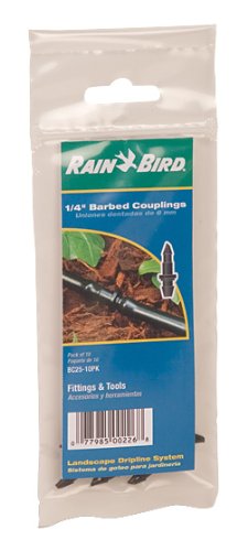 Rain Bird BC25/10PS Drip Irrigation Universal 1/4 Barbed Coupling Fitting, Fits All Sizes of 1/4 Drip Tubing, 10-Pack