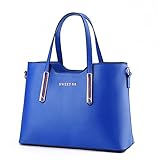 Fashion Road Genuine Leather Womens Shoulder Bags Top-Handle Handbag Tote Purse Bag Royal Blue