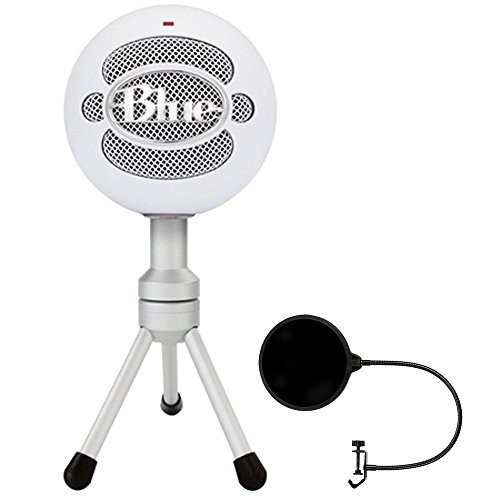 Blue Microphones Snowball iCE Versatile USB Microphone - White (SNOWBALL iCE) with Pop Shield Universal Pop Filter Microphone Wind Screen with Mic Stand Clip