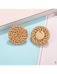 Pendientes de paja de ratán Heidkruger, hechos a mano, redondos, trenzados, ligeros, para mujeres y niñas, mimbre, Adjustable