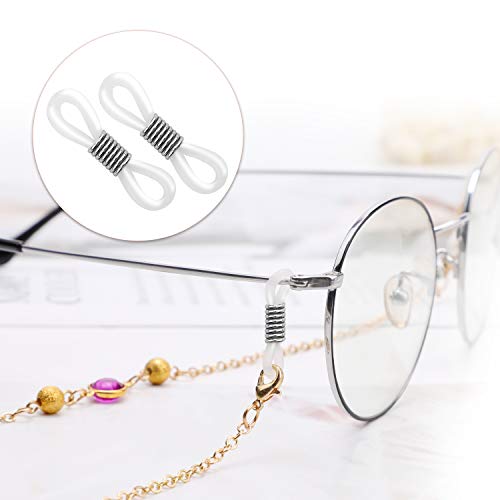 HIFOT 40pcs Holder Chain Glasses Ends Spectacle Chain Strap Loop Ends of Glass Cord Ends of Eyeglass Chain Holder Silicone Lanyard Strap Silver
